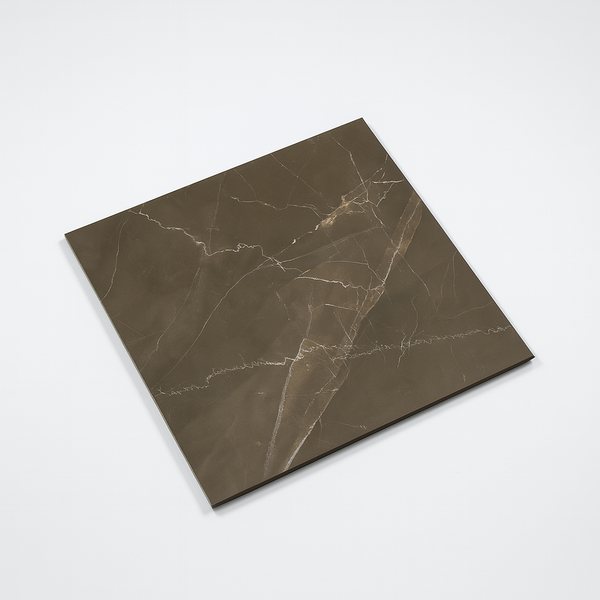 Keramische tegels Tone Umber Mat 60x60 met warme bruin-grijze kleurtint en natuursteenlook, perfect als keramische vloertegels voor de badkamer.