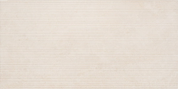 Keramische decor tegels Regula 1 Ribbed 60x120 met fijne ribbelstructuur in beige tint – perfect als wandtegel voor keuken of badkamer