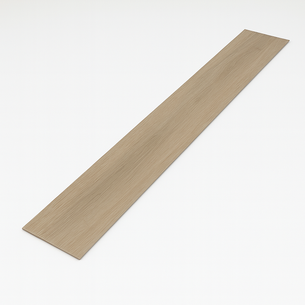 Close-up van keramisch parket Lin Caldo 20x120 cm met licht naturel eiken houtlook
