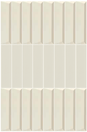 Gedetailleerde zijaanzicht van een wit matte Beat Milk Flat en Swing wandtegel, gemaakt van hoogwaardig keramiek met zachte retro-facetten.