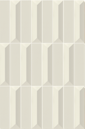 Detail van de Beat Milk Charlestone tegel met diepliggende facetstructuur, uitgevoerd in wit mat keramiek en ideaal als wandtegel in de badkamer.