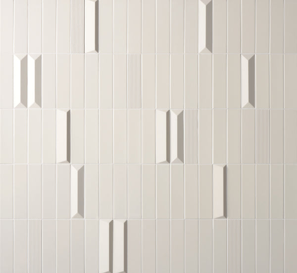 Keramiek wandtegels uit de Beat Milk Serie met glanzende afwerking en retro-profiel van 5x20 cm formaat.