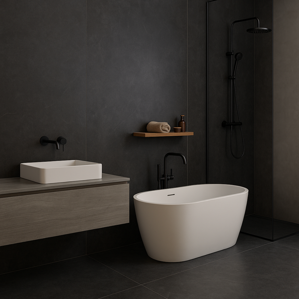 Close-up van een tegel zonder voeg Metallic Black met metallic structuur en egale, matte afwerking – keramiek uit Italië.