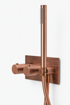 Luxe stortdouche inbouw doucheset met thermostaatkraan Brondby in geborsteld brons – compleet met ronde regendouche en handdouche.