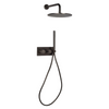 Complete regendoucheset Brondby in gun metal – met ronde stortdouchekop, handdouche en inbouw thermostaatkraan in strak donker design.