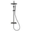 Stortdouche set met thermostaatkraan Brondby in gun metal met regendouchekop, handdouche en strak design voor industriële badkamers.