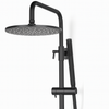 Complete stortdouche set met thermostaatkraan Brondby in gun metal, voorzien van een grote regendouchekop en slanke handdouche.